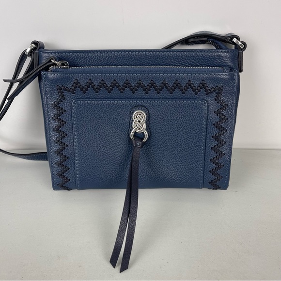 Brighton Interlok Blue Leather Crossbody Organizer Purse Silver Hardware Classic - Picture 3 of 14